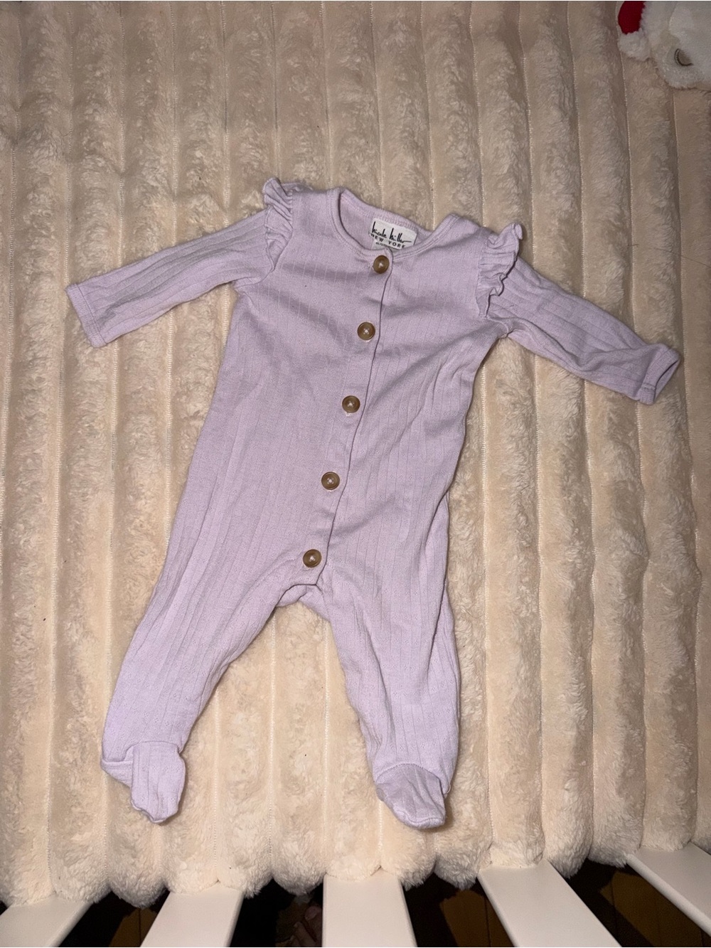 Nicole Miller Lavender Ribbed Footed One-Piece with Ruffle Shoulders